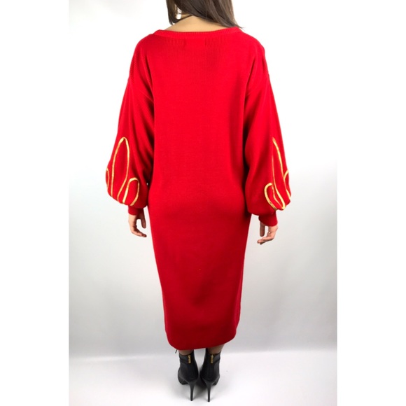 ❌SOLD❌ 90’s belled sleeve red knit sweater dress - Picture 6 of 8